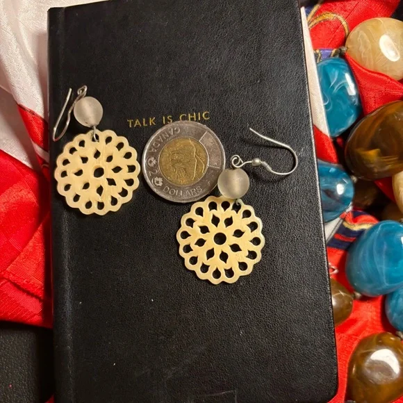 Carved Mandala Filigree Earrings Frosted SeaGlass #Bohochic #dangledrops #sheesh - Picture 4 of 5